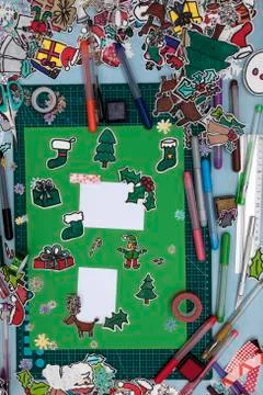 Xmas decorations layout with some of the tools needed Stock Photos