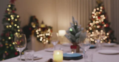 Xmas festive atmosphere dining table setting party tonight. 스톡 동영상 163272025