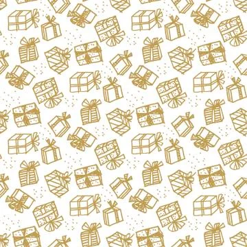 Xmas gift box seamless pattern in naive style. Illustrazione stock