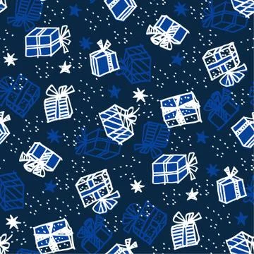 Xmas gift box seamless pattern in naive style. Illustrazione stock