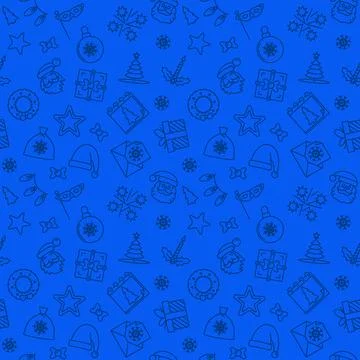 Xmas Holidays blue vector seamless pattern - New Year line background Stock Illustration