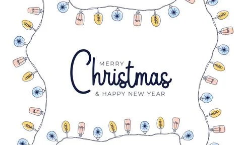 Xmas light bulbs frame, vertical circle shape. Simple but cute Christmas hand Stock Illustration