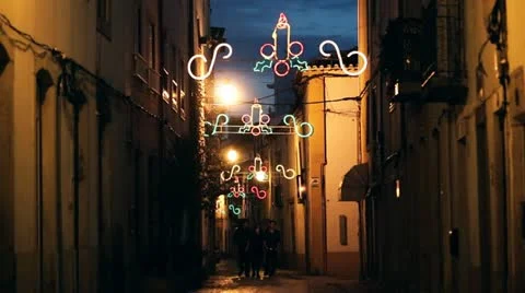 Xmas light village people Stock Footage