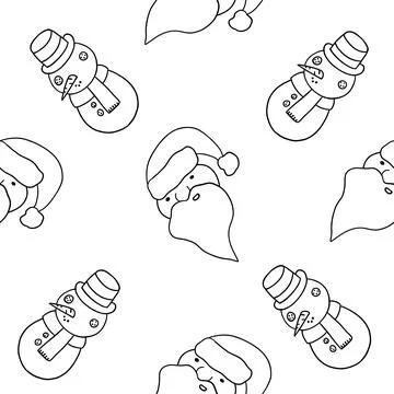 Xmas. Merry Christmas Seamless Pattern in outline doodle style Stock Illustration