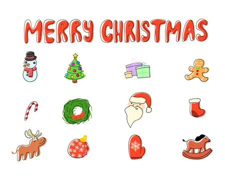 Xmas. Merry Christmas set of elements in cartoon flat style Stock Illustration