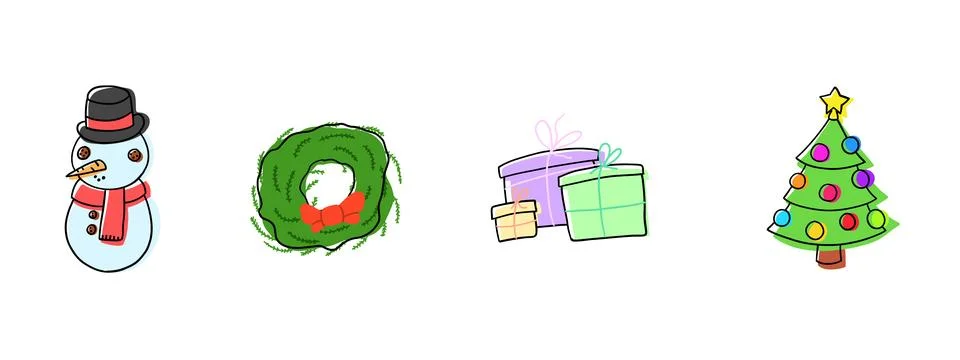 Xmas. Merry Christmas set of elements in cartoon flat style 스톡 일러스트