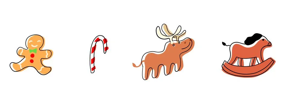 Xmas. Merry Christmas set of elements in cartoon flat style Stock Illustration