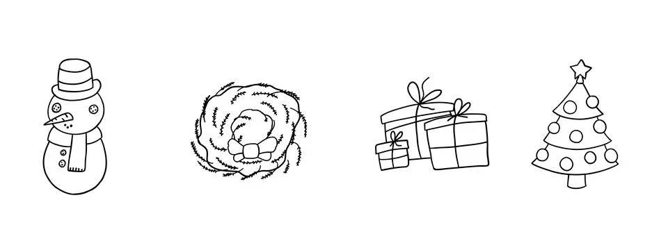 Xmas. Merry Christmas set of elements in outline doodle style 스톡 일러스트