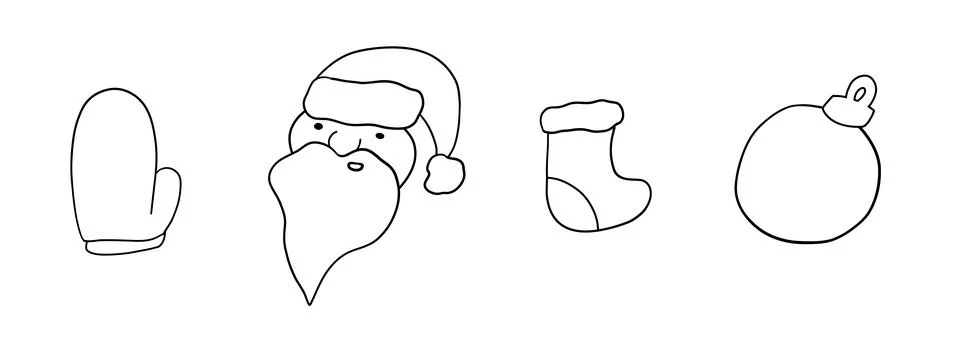 Xmas. Merry Christmas set of elements in outline doodle style Illustrazione stock