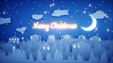 Xmas paper flat animation. Happy new year and xmas background. Snowfall 動画素材 133845713