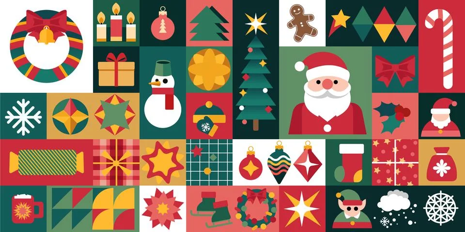 Xmas pattern. Icon New year geometric modern Christmas ornament, square cells Illustrazione stock