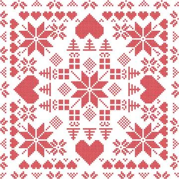 Xmas pattern in square shape in red イラスト素材