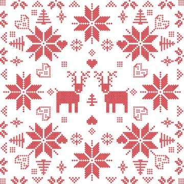 Xmas pattern in square shape with reindeers in red Stock Illustration