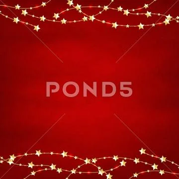 Xmas red retro background with gold stars garland Stock Illustration