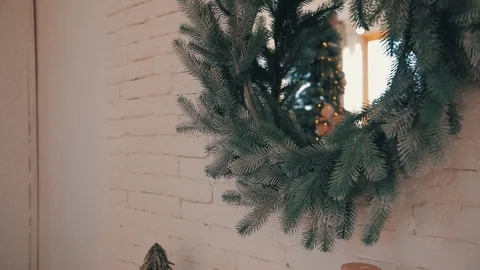 Xmas round mirror on the wall Stock Footage 121928774