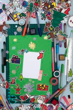 Xmas scrapbook layout with some of the tools needed Stock Photos