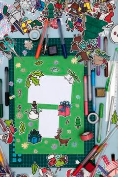 Xmas scrapbook layout with some of the tools needed Stock Photos