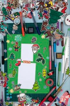 Xmas scrapbook layout with some of the tools needed Stock Photos