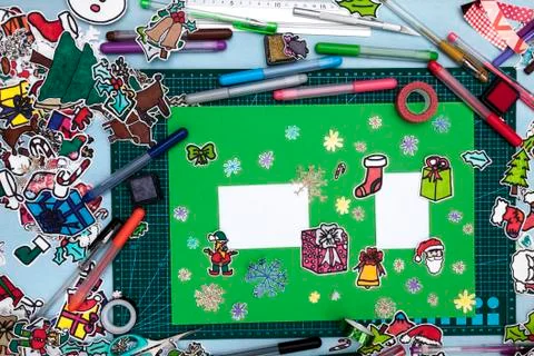 Xmas scrapbook layout with some of the tools needed Foto stock