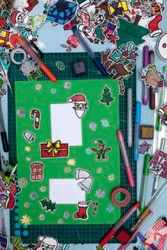 Xmas scrapbook layout with some of the tools needed Stock Photos