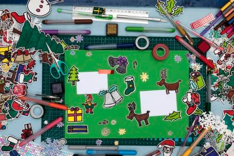 Xmas scrapbook layout with some of the tools needed Stock Photos