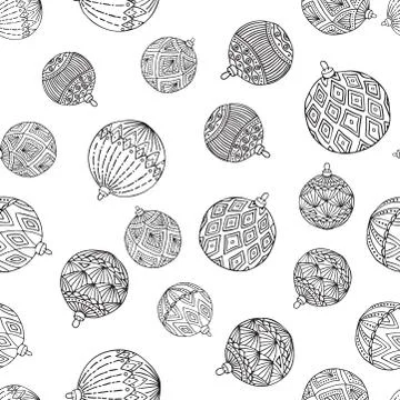 Xmas Seamless pattern with Christmas tree balls hand drawn art design vector Stock Illustration