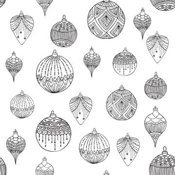 Xmas Seamless pattern with Christmas tree balls hand drawn art design vector Stock Illustration