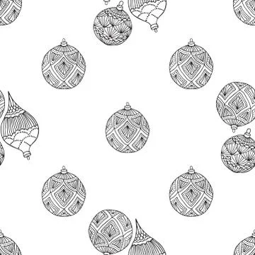 Xmas Seamless pattern with Christmas tree balls hand drawn art design vector Illustrazione stock