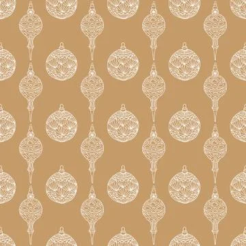 Xmas Seamless pattern with Christmas tree balls hand drawn art design vector Stock Illustration