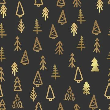 Xmas Seamless pattern with Christmas Tree hand drawn art design vector Stockillustratie
