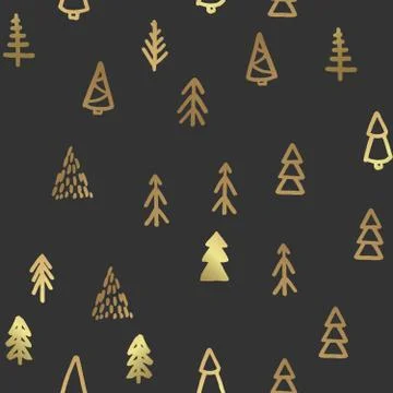 Xmas Seamless pattern with Christmas Tree hand drawn art design vector Stock Illustration