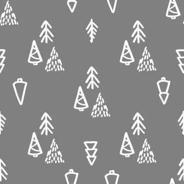 Xmas Seamless pattern with Christmas Tree hand drawn art design vector Stock Illustration