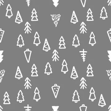 Xmas Seamless pattern with Christmas Tree hand drawn art design vector Stock Illustration