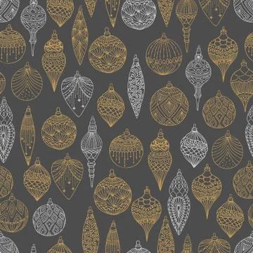 Xmas Seamless pattern with Christmas tree balls hand drawn art design vector Stock Illustration
