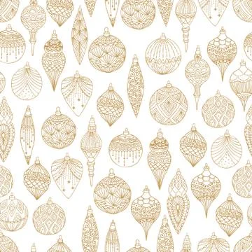 Xmas Seamless pattern with Christmas tree balls hand drawn art design vector Stock Illustration