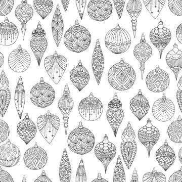Xmas Seamless pattern with Christmas tree balls hand drawn art design vector Stock Illustration