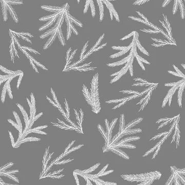 Xmas Seamless pattern with Christmas Tree Decorations, Pine Branches hand drawn Stock Illustration