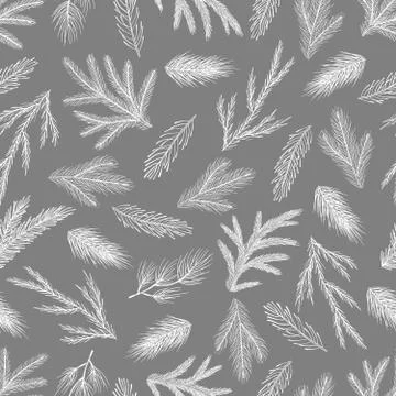 Xmas Seamless pattern with Christmas Tree Decorations, Pine Branches hand drawn Stock Illustration