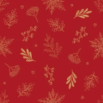Xmas Seamless pattern with Christmas Tree Decorations, Pine Branches hand drawn 库存插图