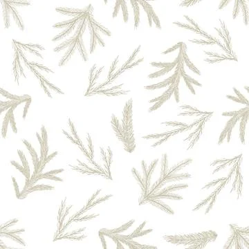 Xmas Seamless pattern with Christmas Tree Decorations, Pine Branches hand drawn Stock Illustration