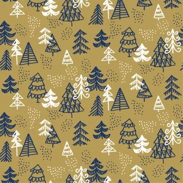 Xmas seamless pattern. Hand-drawn decorative Christmas trees. Illustrazione stock