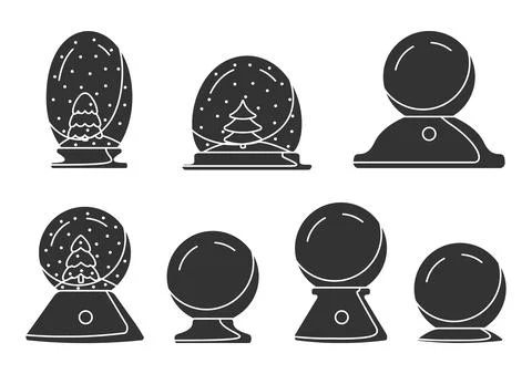 Xmas snow globe tree glyph icon ball vector set Stock Illustration