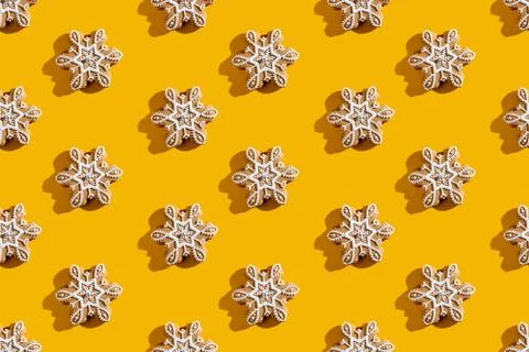 Xmas snowflake pattern orange seamless background Stock Photos