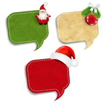 Xmas Speech Bubbles Set With Holly Berry And Santa Claus White Background Stock Illustration