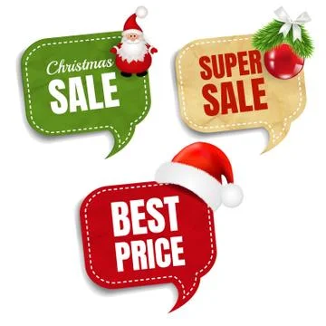 Xmas Speech Bubbles Set With Santa Claus White Background Stock Illustration