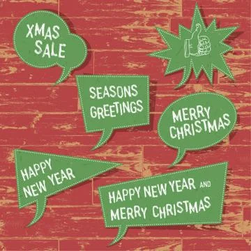 Xmas speech bubbles on wooden texture. vector illustration, eps10. 스톡 일러스트
