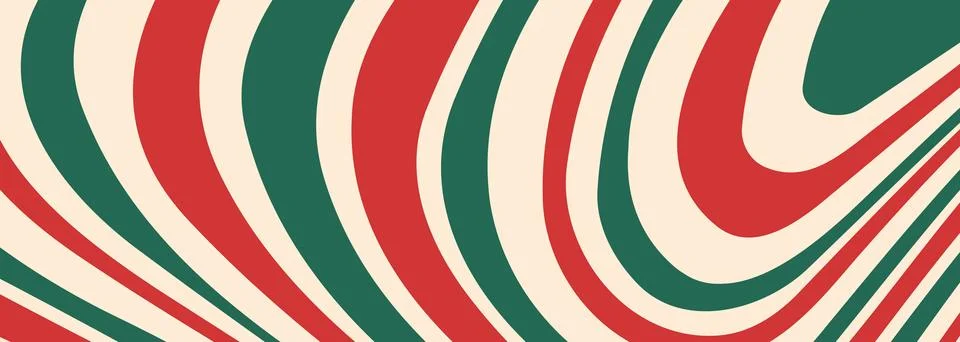 Xmas stripe cane pattern with red, green and beige wavy lines. Christmas vector Stock Illustration