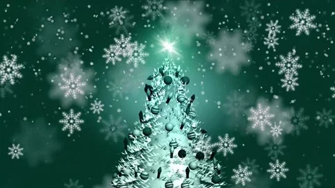 Xmas Tree And Snowflakes Falling Christmas Background Loop Stock Footage 196236596