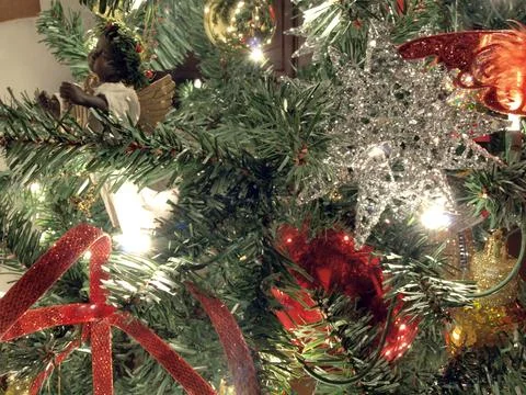 Xmas tree decor backrop Stock Photos