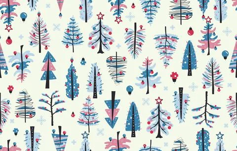 Xmas tree pattern, wallpaper design, winter holidays print. Cold season wrapp Illustrazione stock